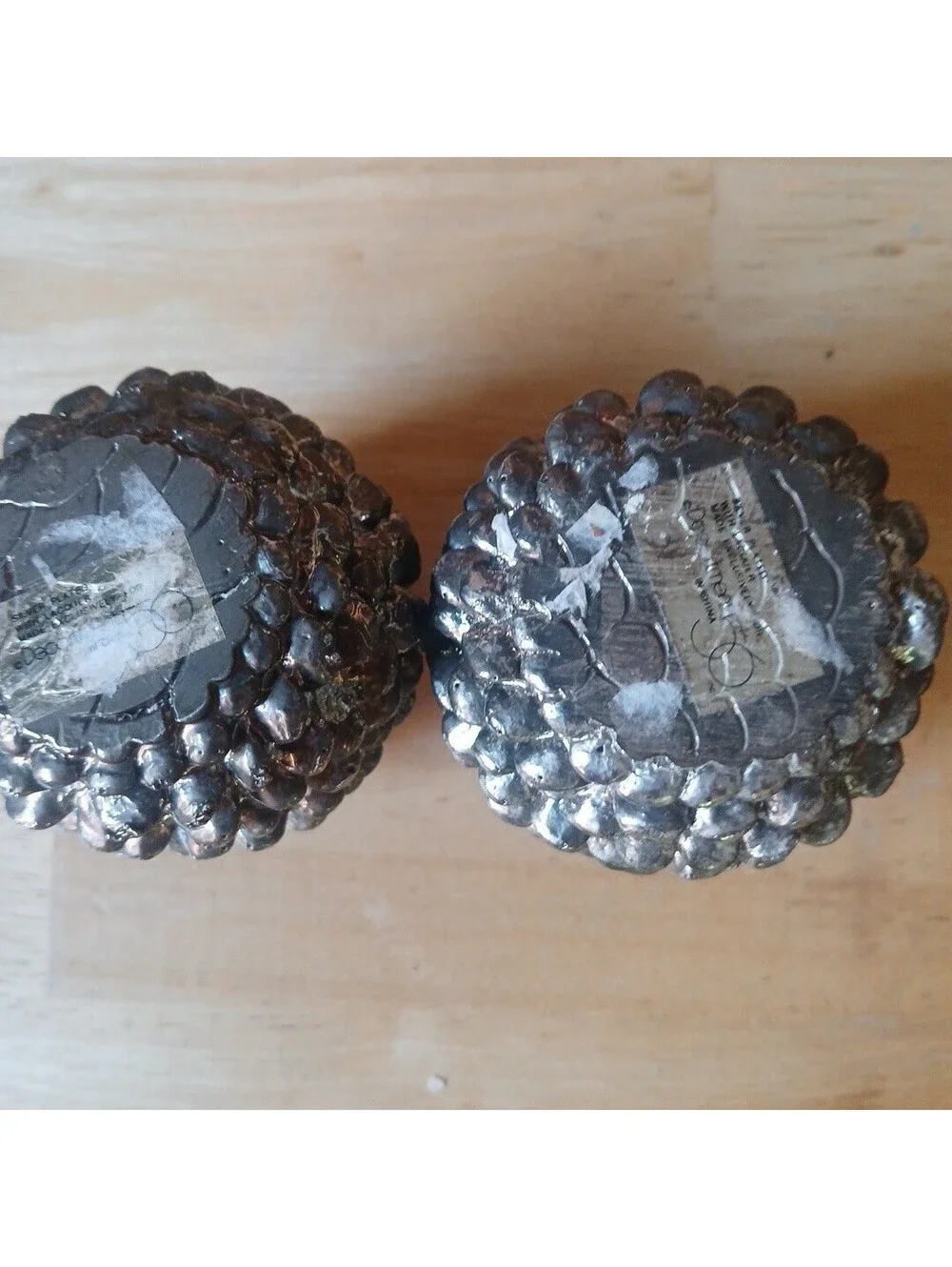 Metal Silver Plate Set Pair PineCone Taper Candle Holders Fall Christmas Decor